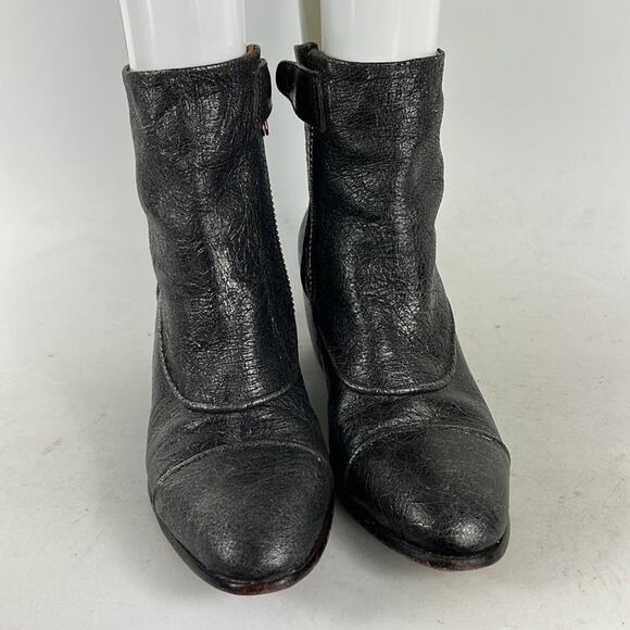 John Fluevog passage preet size 6 distressed silver leather stacked heel boots - Picture 4 of 9